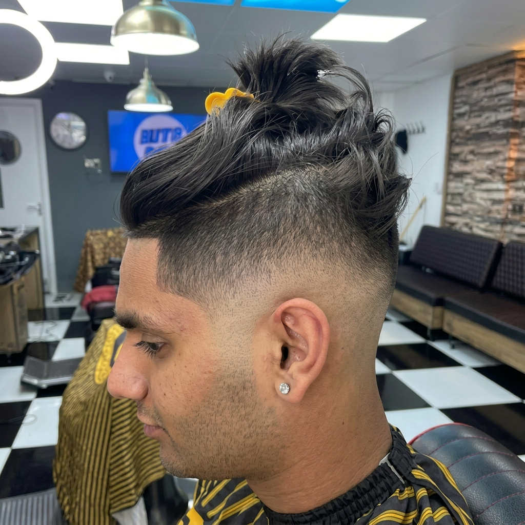 Man bun & high skin fade